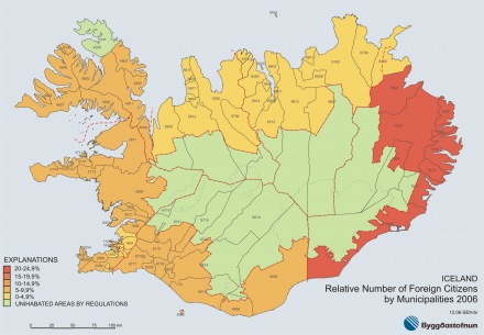 Relative number of foreign citizens by municipalities 2006