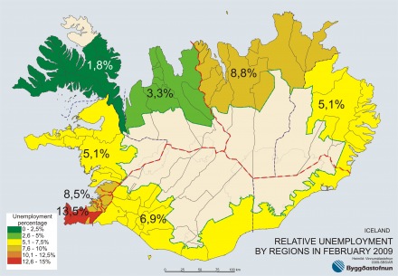 Relative unemployment by regions 2009