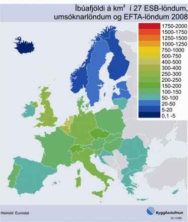 �b�afj�ldi � km2 � 27 ESB-l�ndum, ums�knarl�ndum og EFTA-l�ndum 2008