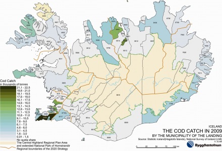 The cod catch in 2009 by the municipality of the landing
