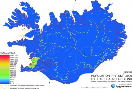 Population pr. km2 2009 by the ESA aid regions