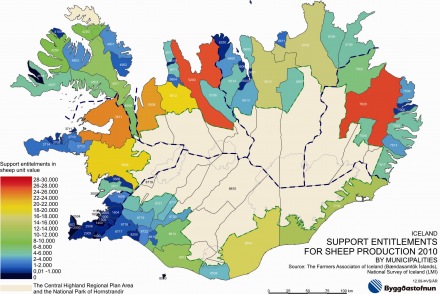 Support entitlements for sheep production 2010 by municipalities