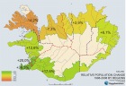 Relative population change 1998-2008 by regions
