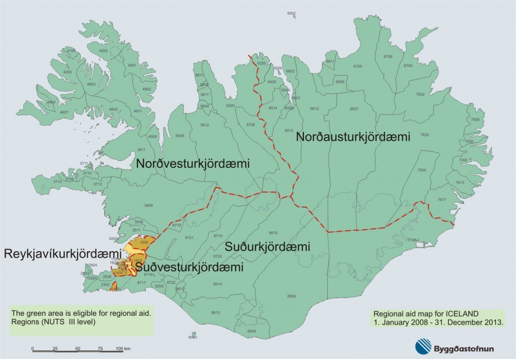 Regional aid map for Iceland 1 January 2008 - 31 December 2013