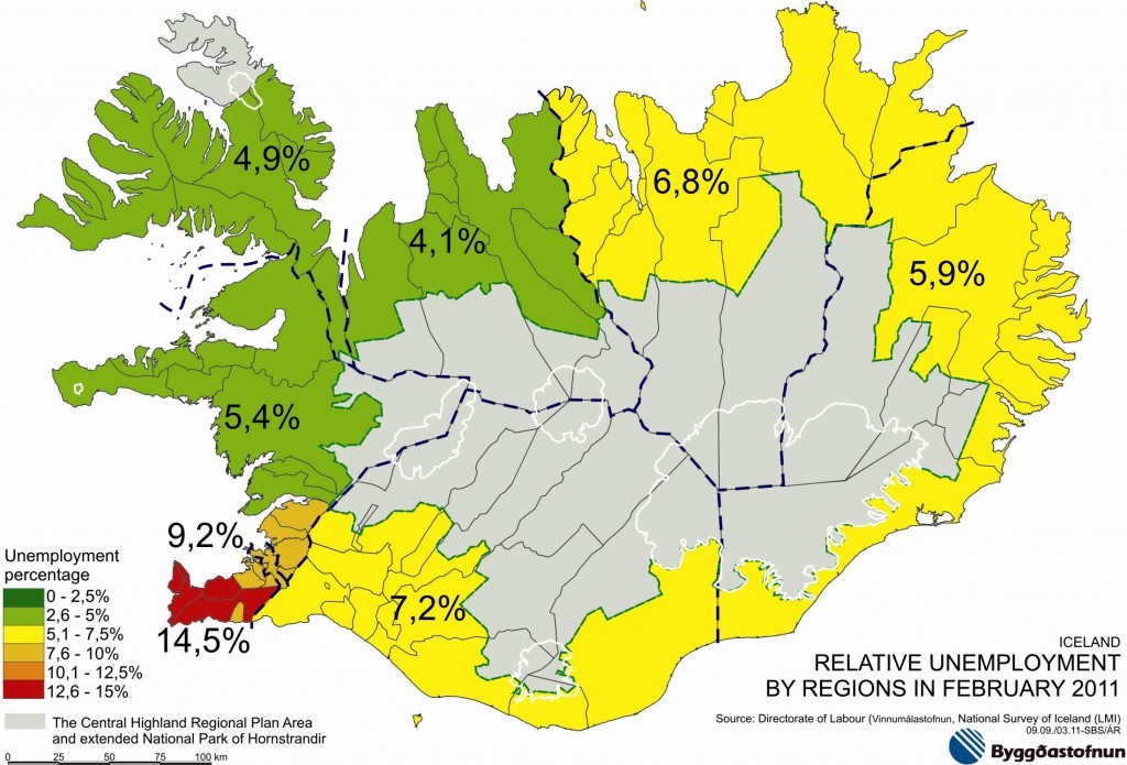 Relative unemployment by regions in February 2011